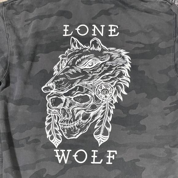 Relentless Betrayal Hoodie Men Medium Black Camo Lone Wolf Skull Graphic Biker - Picture 2 of 13